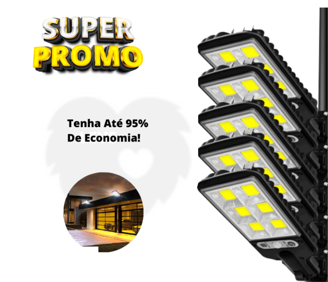 Kit Refletor Solar LED com Sensor Automático - Parede ou Poste